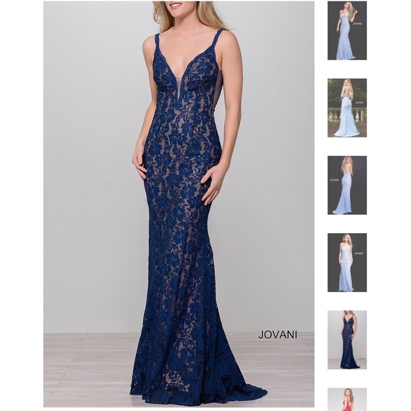 Navy Blue Lace Couture Dress